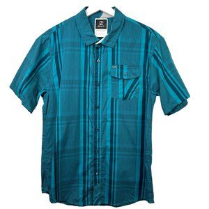 Split Shirt Mens Large Blue Striped Short Sleeve Button Front Chest Pocket